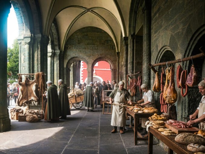 Streit an derVorhalle am Patroklidom Soest mit Bäckern und Metzgern:©Werner Tigges Soest, wie es hätte sein können – digital inszeniert