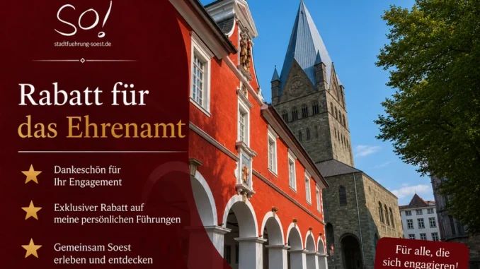 Rabatt für das Ehrenam: 5 % Rabatt auf persönliche Stadtführungen für Inhaber der Ehrenamtskarte.